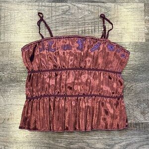 Free People Satin Ruffle Tank Top Maroon Strechy Material Size Medium